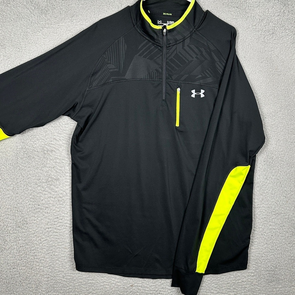 Under Armour Run Sweatshirt Men XL Black Neon AllSeasonGear Quarter Zip Pullover